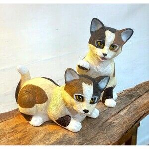Vtg 1993 Lot of 2 Artline Cat Kitten Calico Plastic Figurine Model #6030